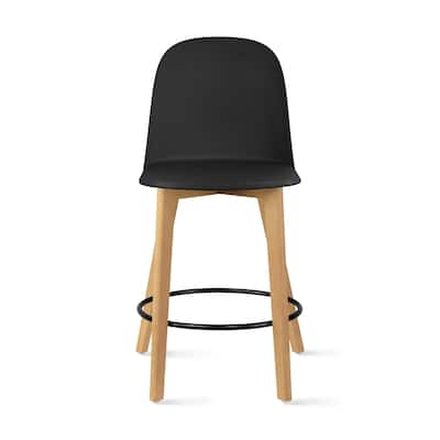 25" Plastic Armless Bar Stool Chair Dowel Natural Wood Eiffel Legs For Kitchen Counter Height Dining
