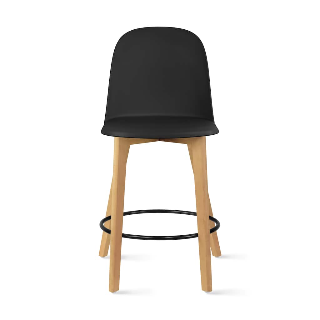 25" Plastic Armless Bar Stool Chair Dowel Natural Wood Eiffel Legs For Kitchen Counter Height Dining