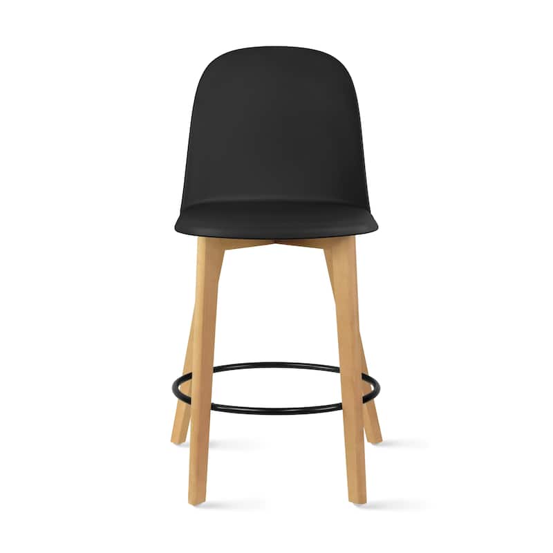 Farmhouse Plastic Round Bar Counter Stool Height High Chair Natural Solid Wood Kitchen Dining Patio Modern, Single, Set of 1