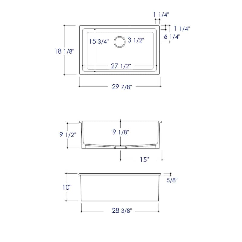 Black Matte 30" x 18" Fireclay Undermount / Drop In Fireclay Kitchen Sink