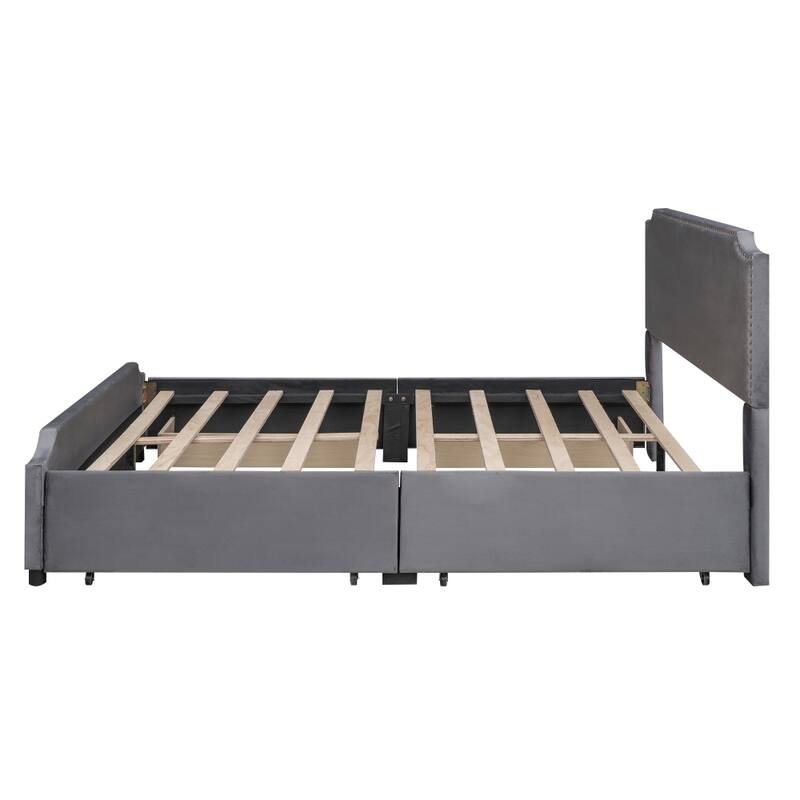 Queen Size Upholstered Platform Bed with 4 Drawers