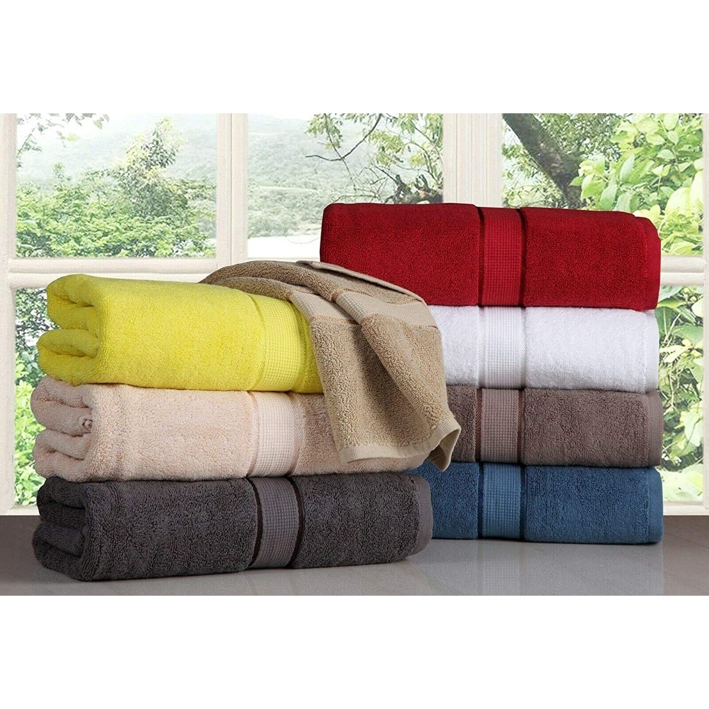 Luxurious Cotton 8 Piece Bathroom Towel Set - Absorbent 600 GSM - 4 Washcloths, 2 Hand Towels, 2 Bath Towels - 27''X54''