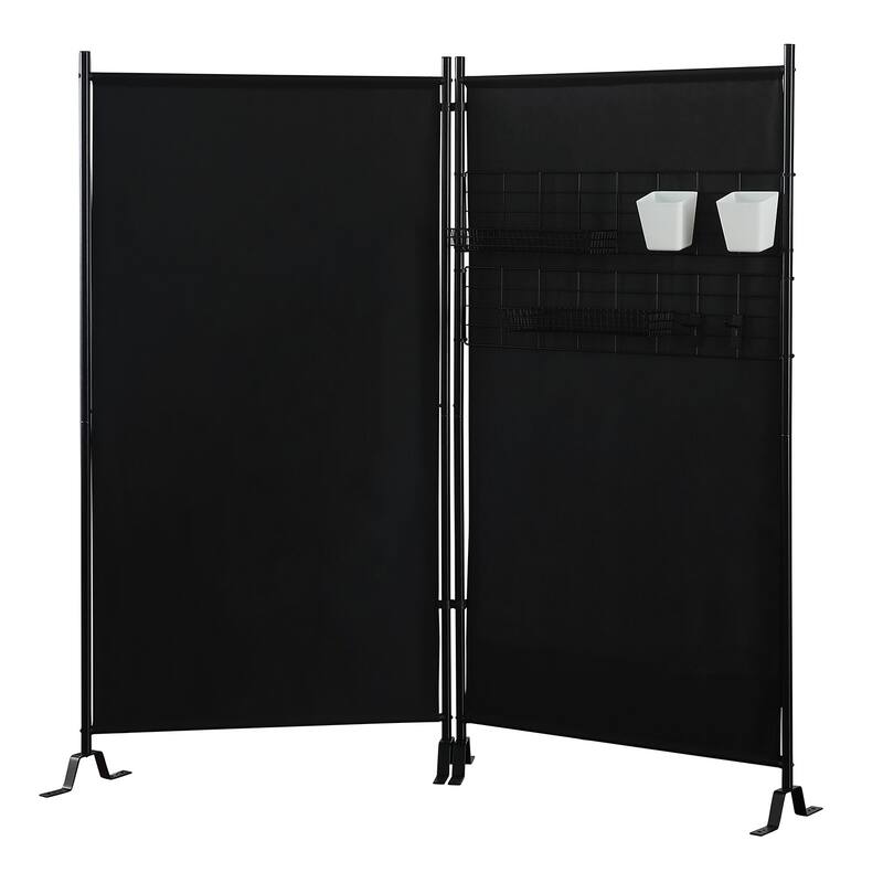 Proman Products Galaxy II Indoor/Outdoor Room Divider (2-Panels, 24" w / panel)with Accessory Rack - 36" W x 71" H (Per Panel) - Black