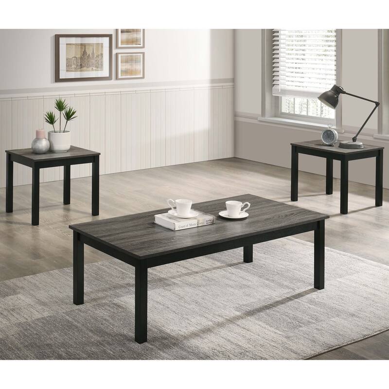 Furniture of America Sonnet Modern 3-Piece Wood Coffee Table Set with 2 End Tables - Grey Wood - Wood