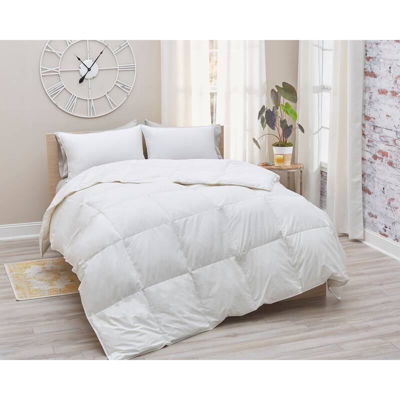 Luxury White Goose Down Comforter – 330TC Cotton Sateen, 700 Fill Power - 100% Cotton Shell - Queen - Lightweight