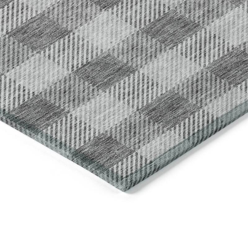 Machine Washable Indoor/ Outdoor Chantille Plaid Stripe Rug