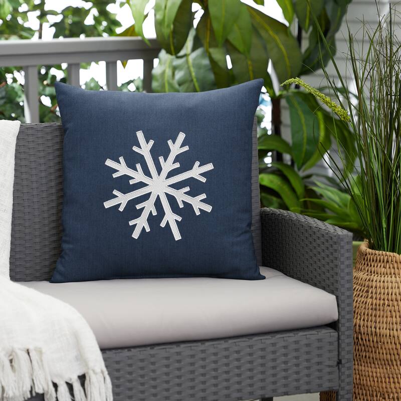 Snowflake Sunbrella Indoor/ Outdoor Pillow, 18 in x 18 in - Sunbrella Spectrum Indigo