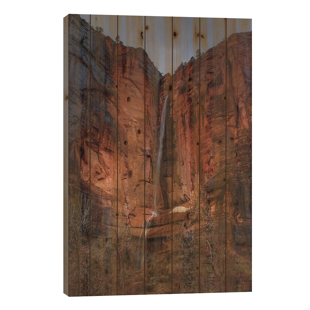 Waterfall Beauty At Zion Print On Wood by Bill Sherrell - Multi-Color