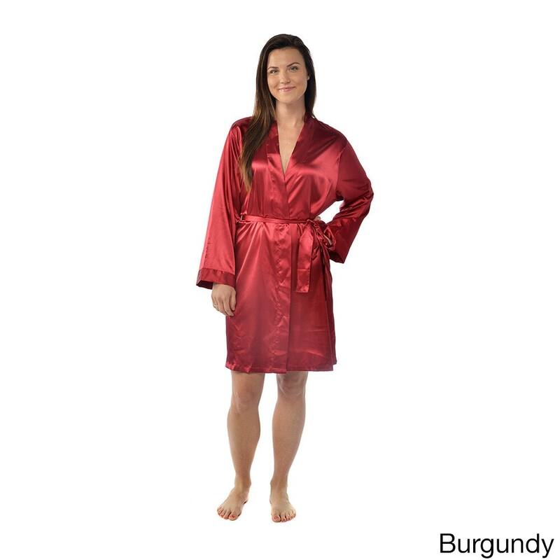 Leisureland Satin Charmeuse Knee-length Kimono Robe - Burgundy - One Size