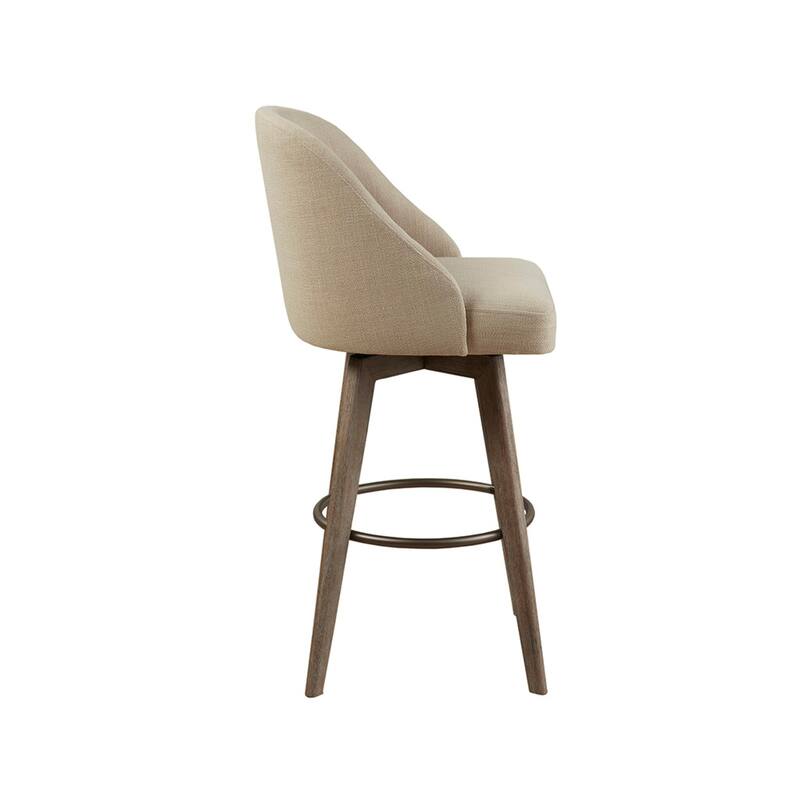Roomfitters 360-Swivel Bar Stool, Upholstered Barrel Back High Chair (30" Seat Height) with Metal Footrest Ring