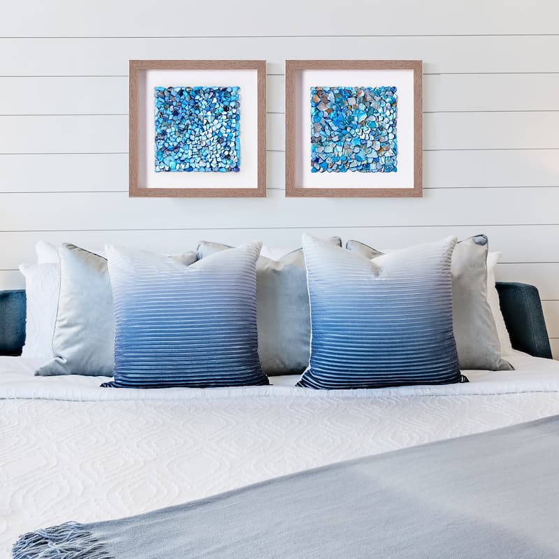 American Art Decor Framed Wall Art with Seashell decoration and Glass Cover 2-Piece Set - 11.81" x 11.81" x 1.18"