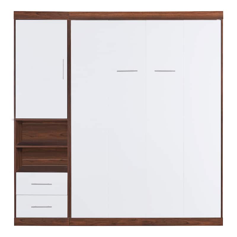 Wooden Wall Murphy Bed with Side Cabinet & Folded Design
