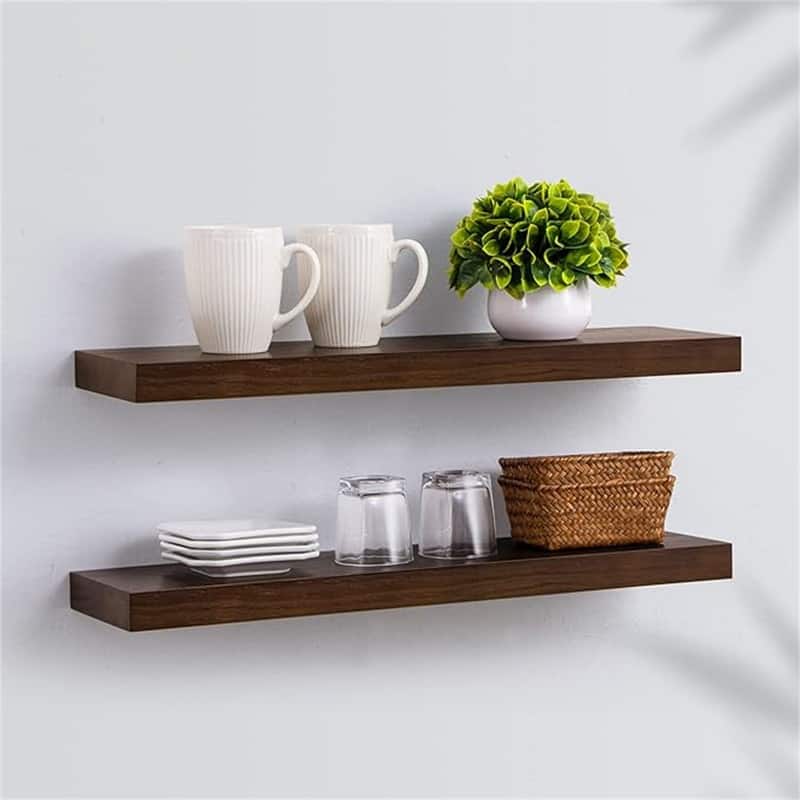 Farmhouse Floating Shelves Thick Industrial Kitchen Wood Shelf - 24 x 6.7 x 1.4 inch - Set of 2 - 6.7"D x 24"W x 1.4"H