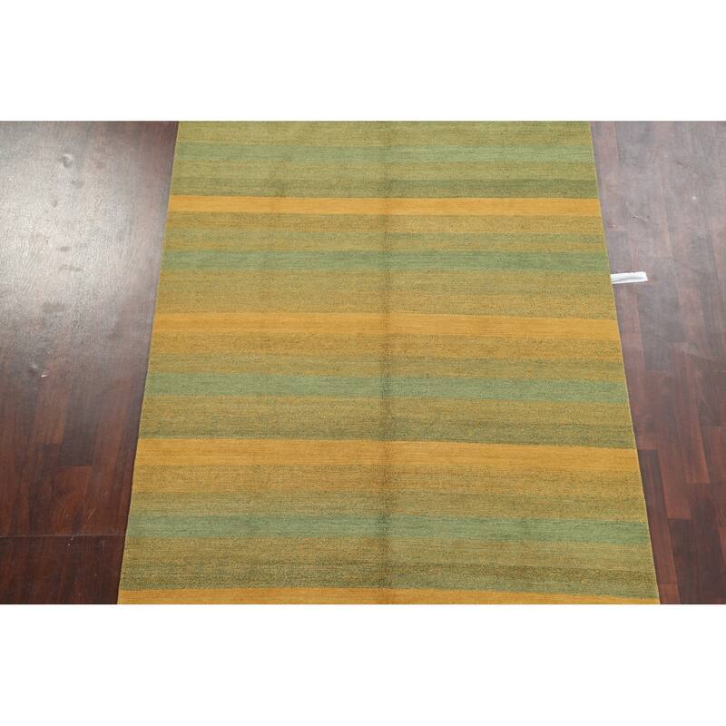 Vegetable Dye Striped Nepalese Oriental Area Rug Wool Handmade Carpet - 6'2" x 8'11"