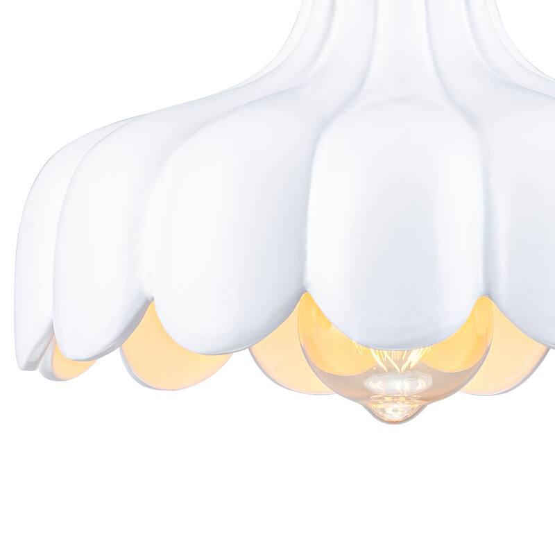 Modern Brushed Gold Pendant Light with Ceramic Flower Shade Fixture - Dia.10-in