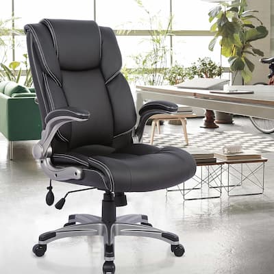 High Back Executive Office Chair with Padded Flip-up Arms, Adjustable Tilt Lock, Swivel Rolling Chair for Adult Working Study