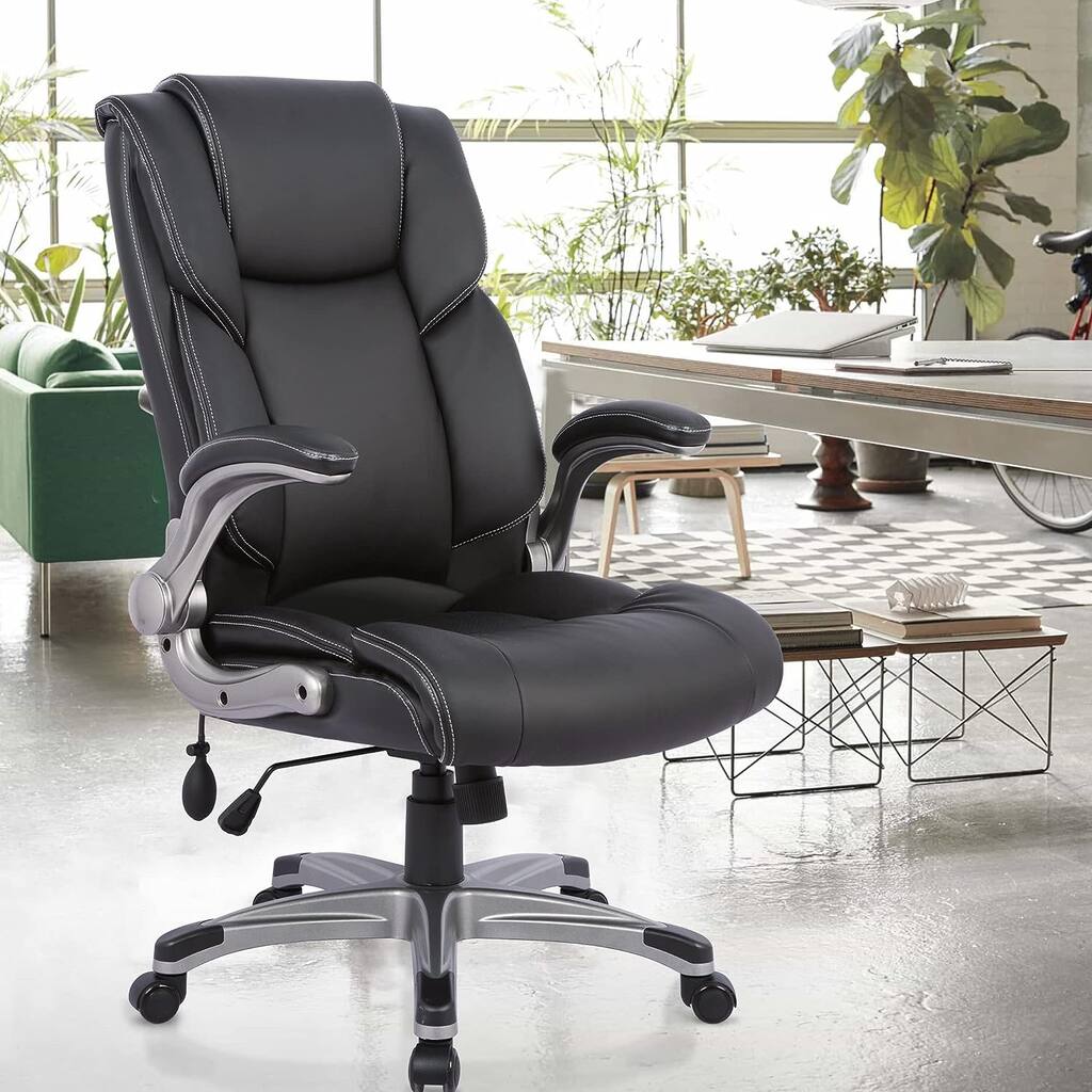 High Back Executive Office Chair with Padded Flip-up Arms, Adjustable Tilt Lock, Swivel Rolling Chair for Adult Working Study