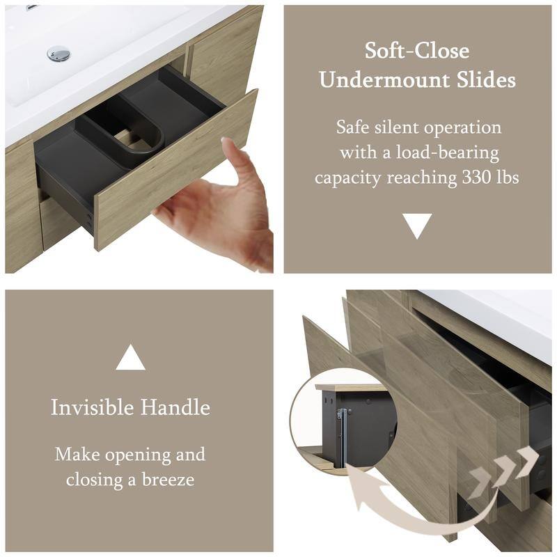 ABRUZZO 48" Floating Bathroom Vanity with Integrated Resin Top Basin 2 Cabinets 2 Soft Close Drawers Full Assembly