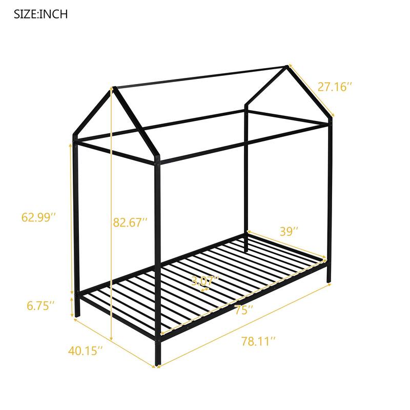 Twin Metal House Frame Bed with Floor