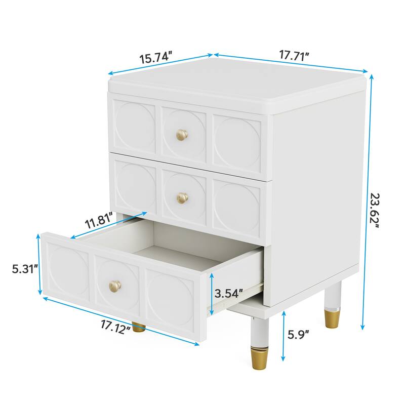 3-Drawer Bedside Table Nightstand for Bedroom