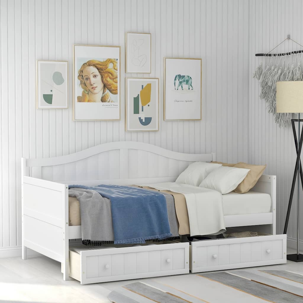 Twin Wooden Daybed Sofa Bed with Drawers for Bedroom
