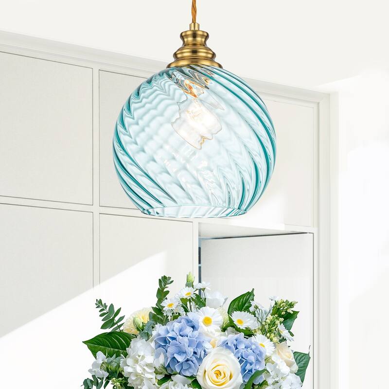 8" Blue Twisted Clear Glass Pendant Light Modern Kitchen Dining Room - Dia.8-in - Dia.8-in