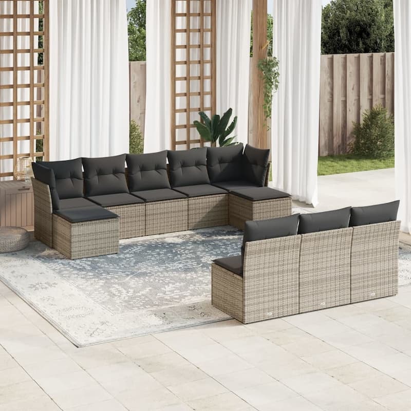 vidaXL Garden Sofa Set Gray PE rattan, powder-coated steel, 100% polyester - 21.7 x 21.7 x 14.6