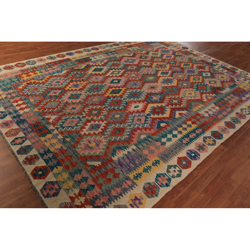 Reversible Kilim Oriental Area Rug Flatweave Wool Carpet - 8'2"x 11'5"