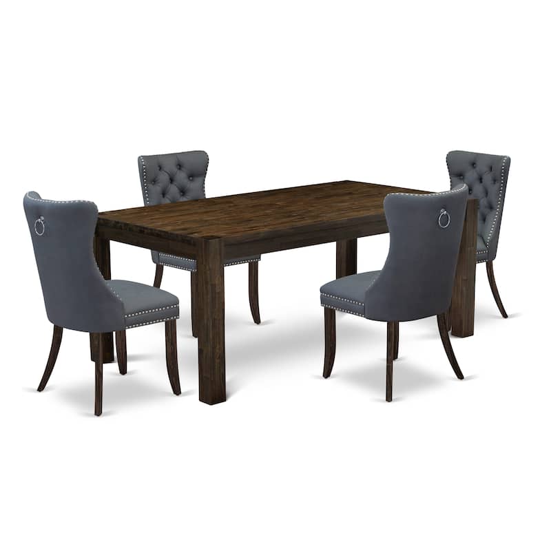East West Furniture Kitchen Table Set - A Rustic Wood Dining Table and Upholstered Chairs, Distressed Jacobean(Pieces Options)