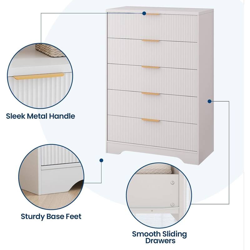 5 Drawers Fluted Dresser Storage Organizer for Bedroom, Living Room, Hallway