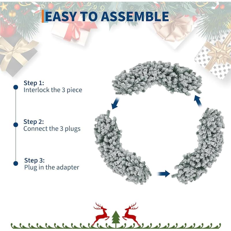 48/60 inch Pre-Lit Christmas Wreath with Bow for Indoor Outdoor Holiday Party