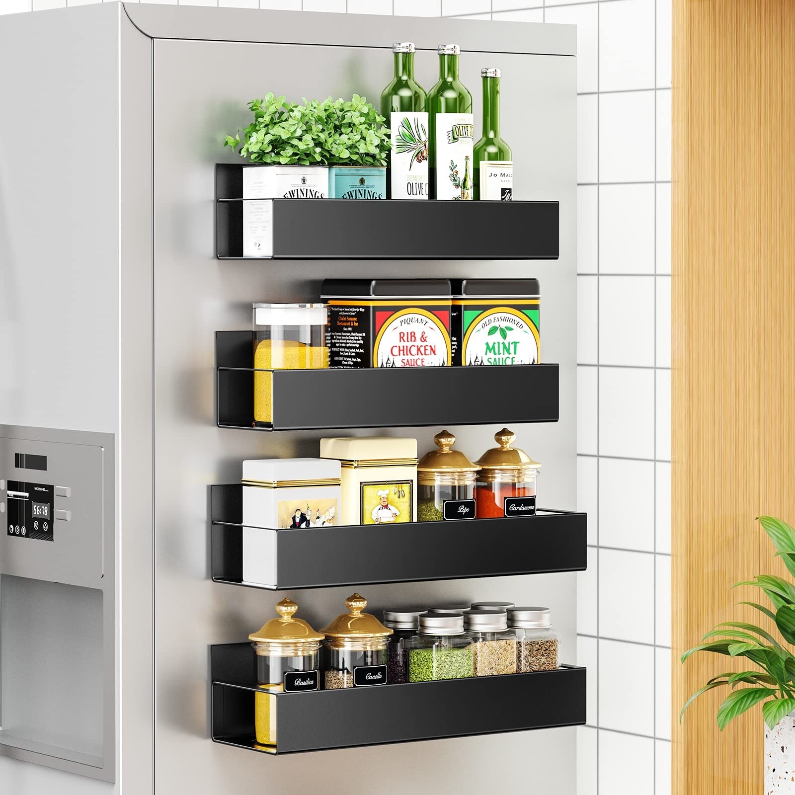 4 Pack Moveable Fridge Magnetic Spice Racks Metal Black Bed Bath