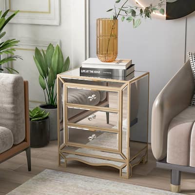 W 19.7" X D 15" X H 26" Champagne Mirror Three Extraction Cabinet, Multifunctional Bedside Table