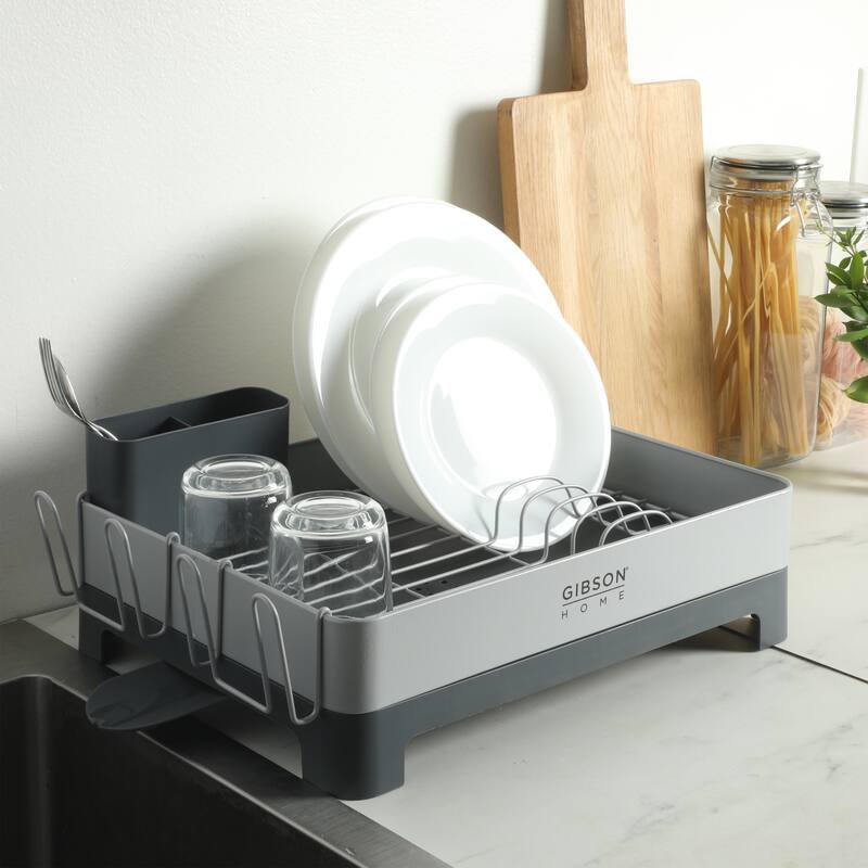 Gibson Home Nestcraft Full Size Rust Resistant Dish Rack with Drain Board and Flatware Caddy
