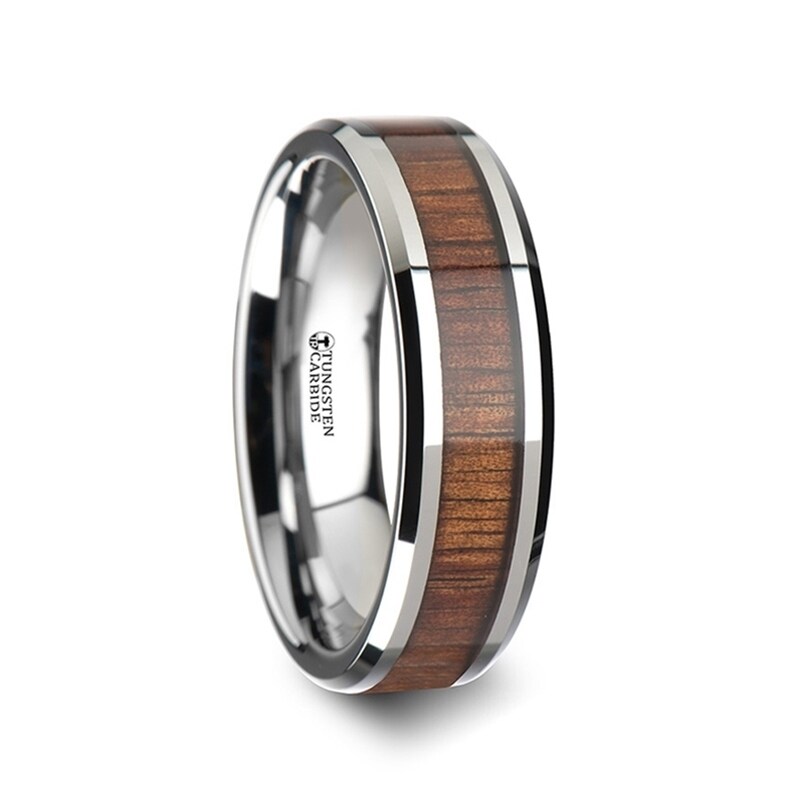 6mm Men's or Ladies Titanium Cherry Hawaiian Koa Wood Inlay Wedding Band Ring 6mm Men's or Ladies Titanium Cherry Hawaiian Koa Wood Inlay Wedding Band Ring