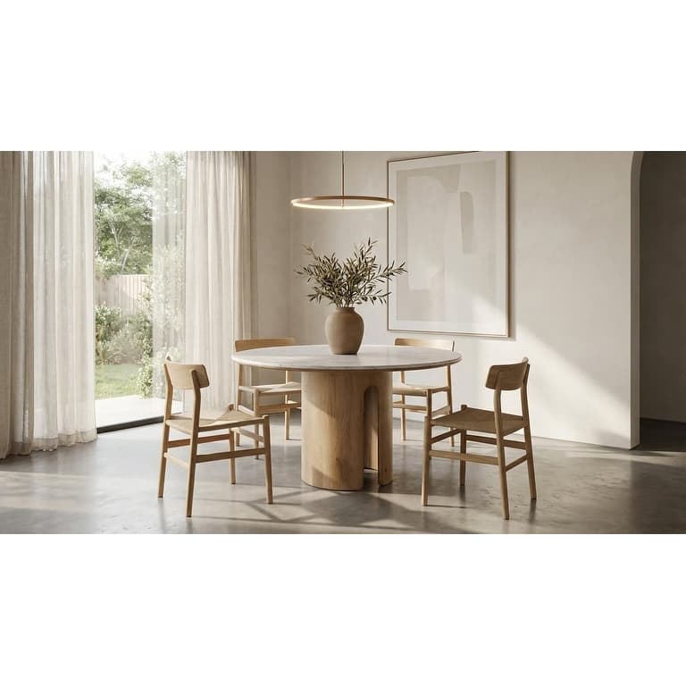 Zorhan Modern White Marble & Mango Round Dining Table