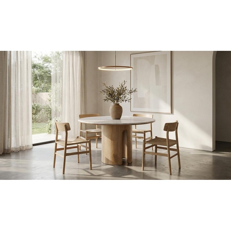 Zorhan Modern White Marble & Mango Round Dining Table