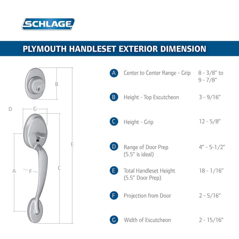 Schlage Plymouth Double Cylinder Handleset with Georgian Interior Knob