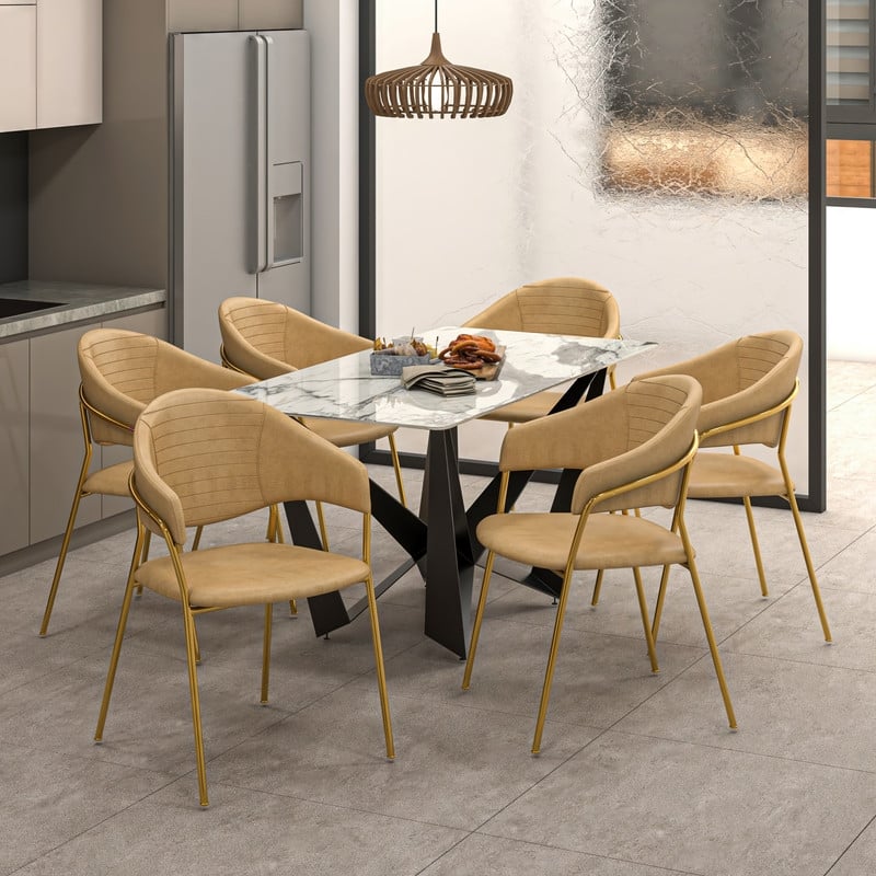LeisureMod Set of 2 Bella Modern Dining Chair Upholstered in Leather or Velvet & Gold Base for Home Office Kitchen