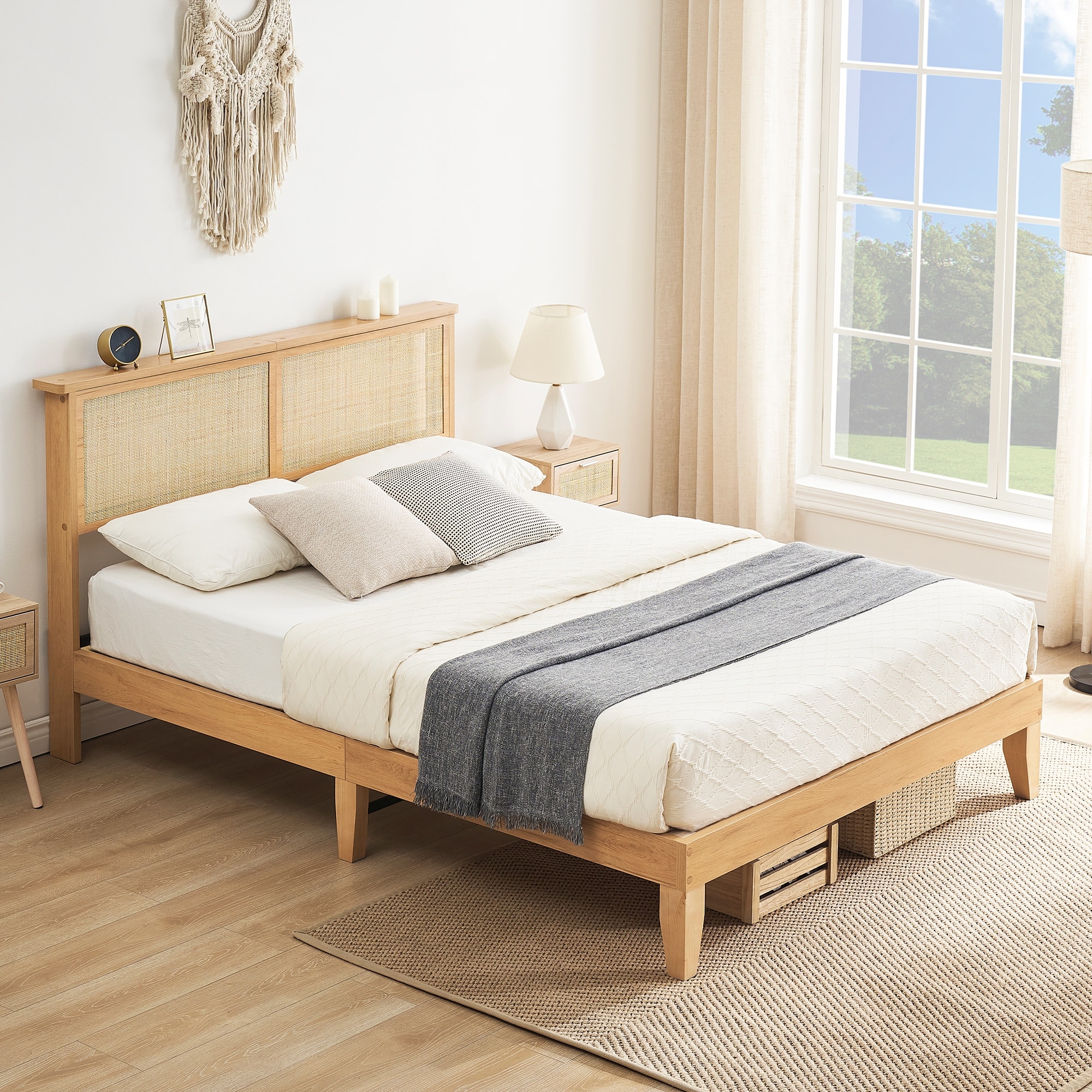 Ail Modern Wooden Platform Bed Frame with Natural Rattan Headboard - On  Sale - Bed Bath & Beyond - 38354728