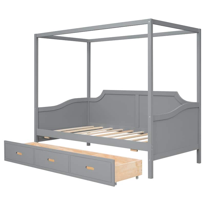 Canopy Daybed Frame Twin Size Canopy Platform Bed with 3 in 1 Drawers