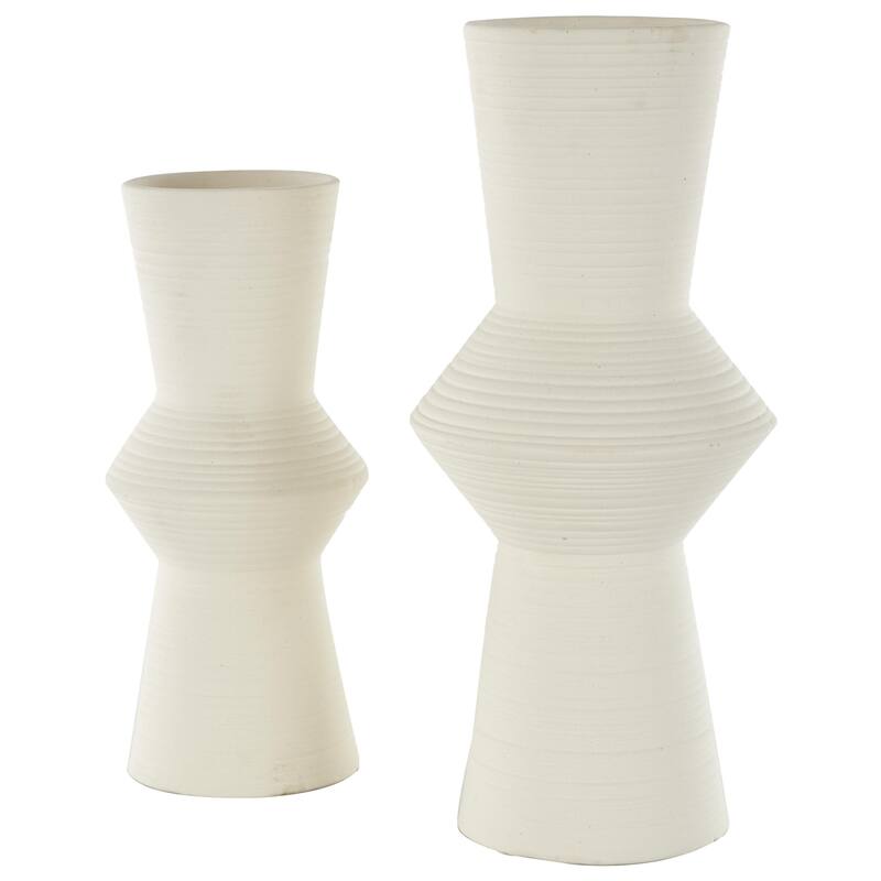 Ceramic Abstract Ribbed Cone Shaped Decorative Vase - Set of 2 Brown or White - Roche River Decor
