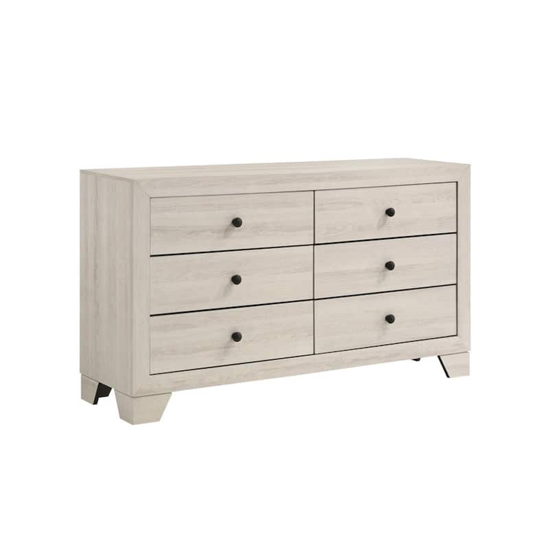 Cuzzy Wide Dresser and Mirror Set with 6 Drawers, White Wood