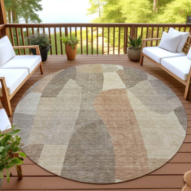Machine Washable Indoor/ Outdoor Contemporary Layers Chantille Rug - Khaki - 8' x 8'