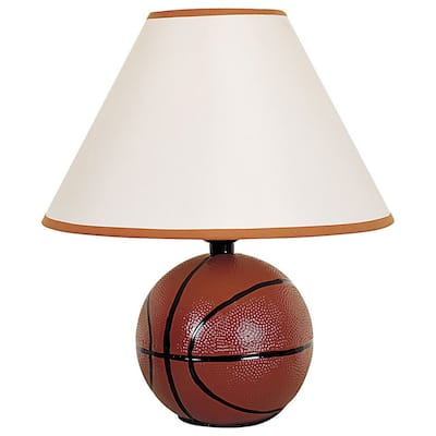 12" Tall Ceramic Table Lamp, Basketball Shaped, Linen Shade