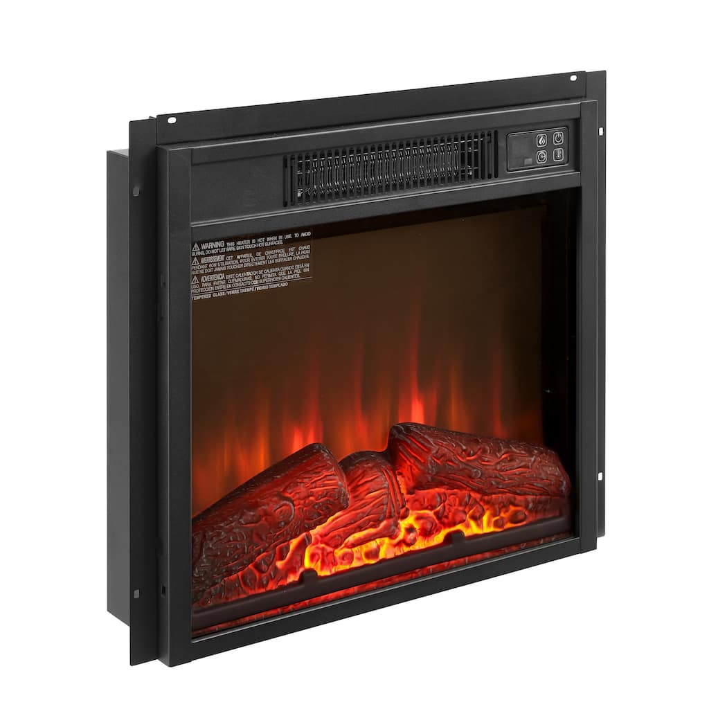 GDFStudio - Modern Ultra-Thin Electric Fireplace Insert with Remote Control and Realistic Log Flame