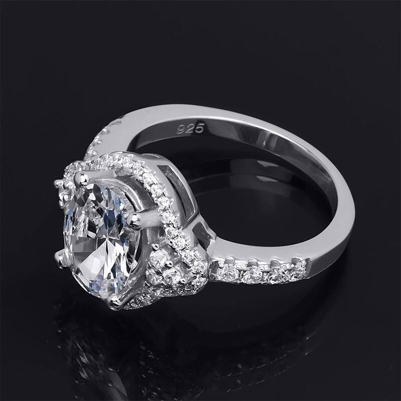 Sterling Silver 2.75 Carat CZ Wedding Engagement Ring Oval Cut
