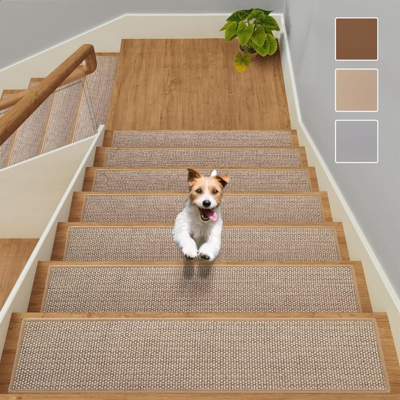 15pcs Upgraded Self Adhesive Backing Non Slip Stair Carpets, Linen Stair Treads for Indoor 30x8 in - 6' x 7'