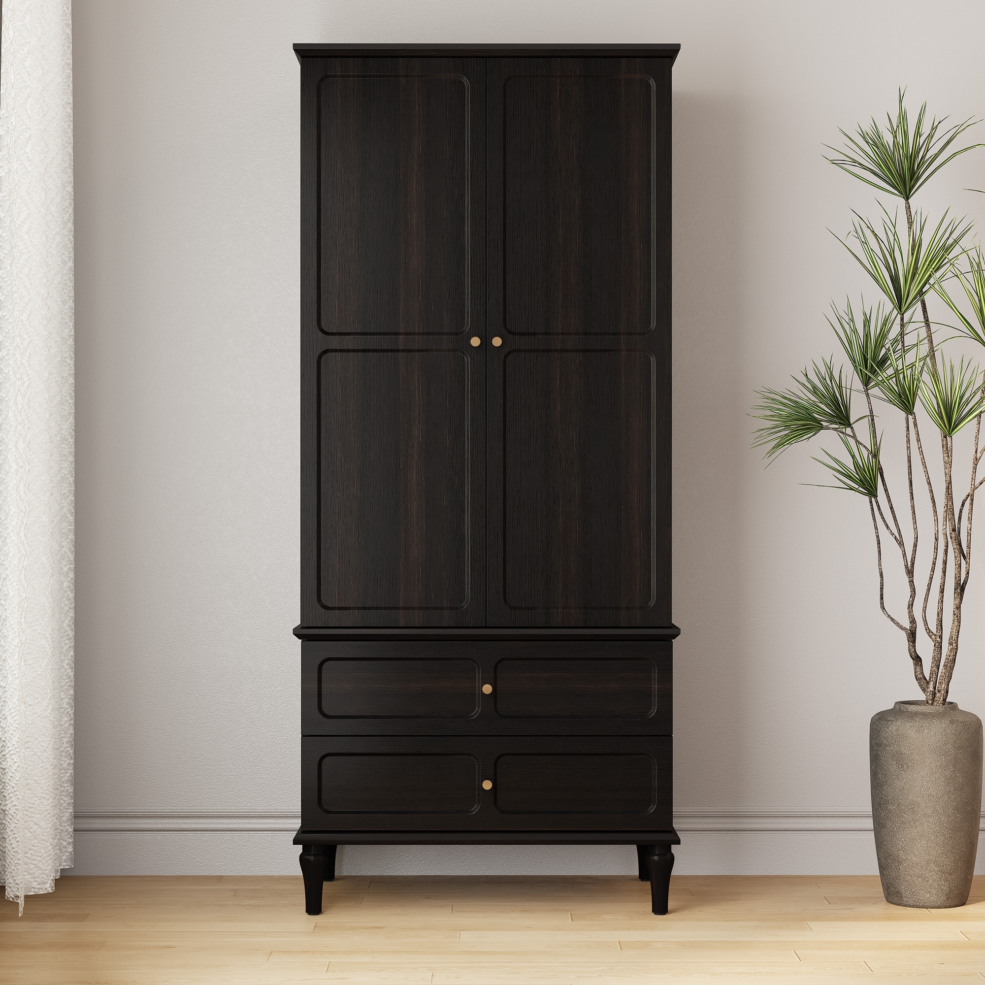 70.86" Mid-Century Style Freestanding Wooden Wardrobe
