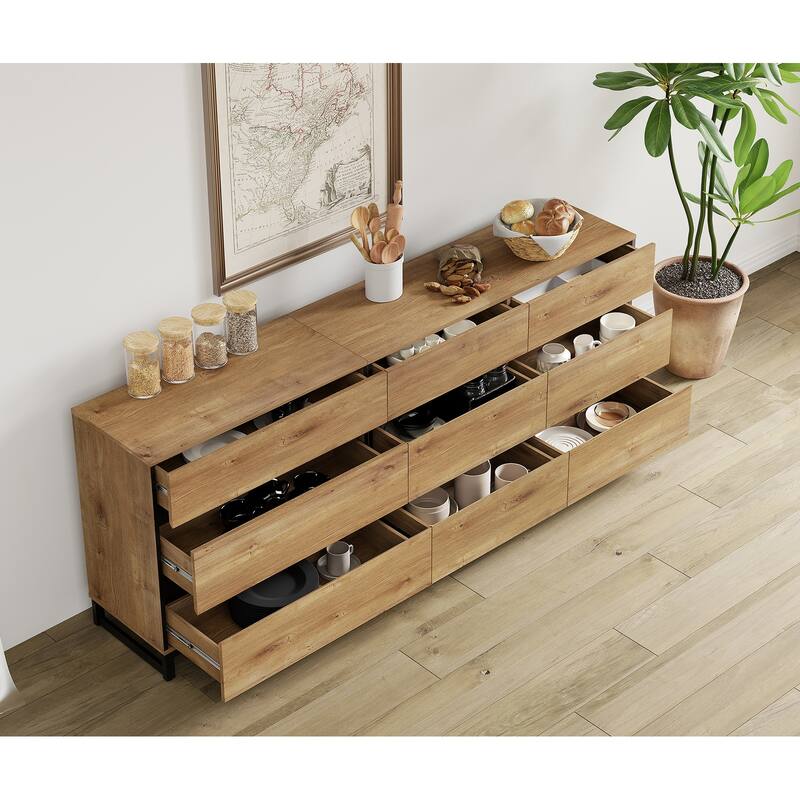 WAMPAT 3 in 1 Dresser with Glass Doors and 7 Drawers, Modern Chest of Drawers with Adjustable Shelf for Bedroom